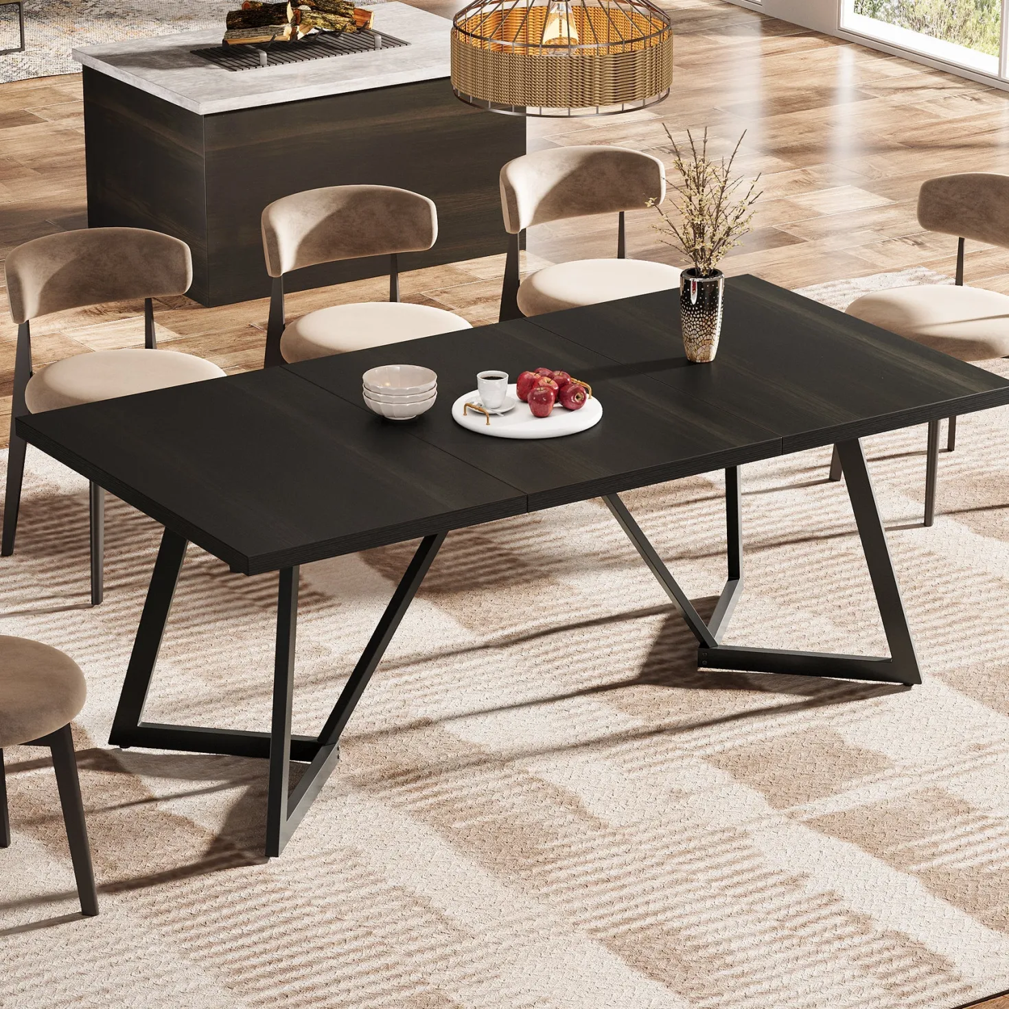 70.8" Dining Table, Modern Rectangular Kitchen Table for 6-8