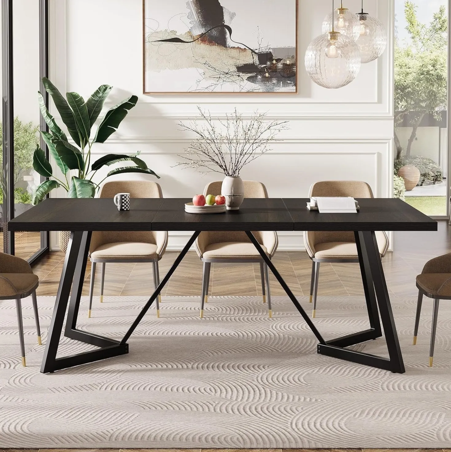 70.8" Dining Table, Modern Rectangular Kitchen Table for 6-8