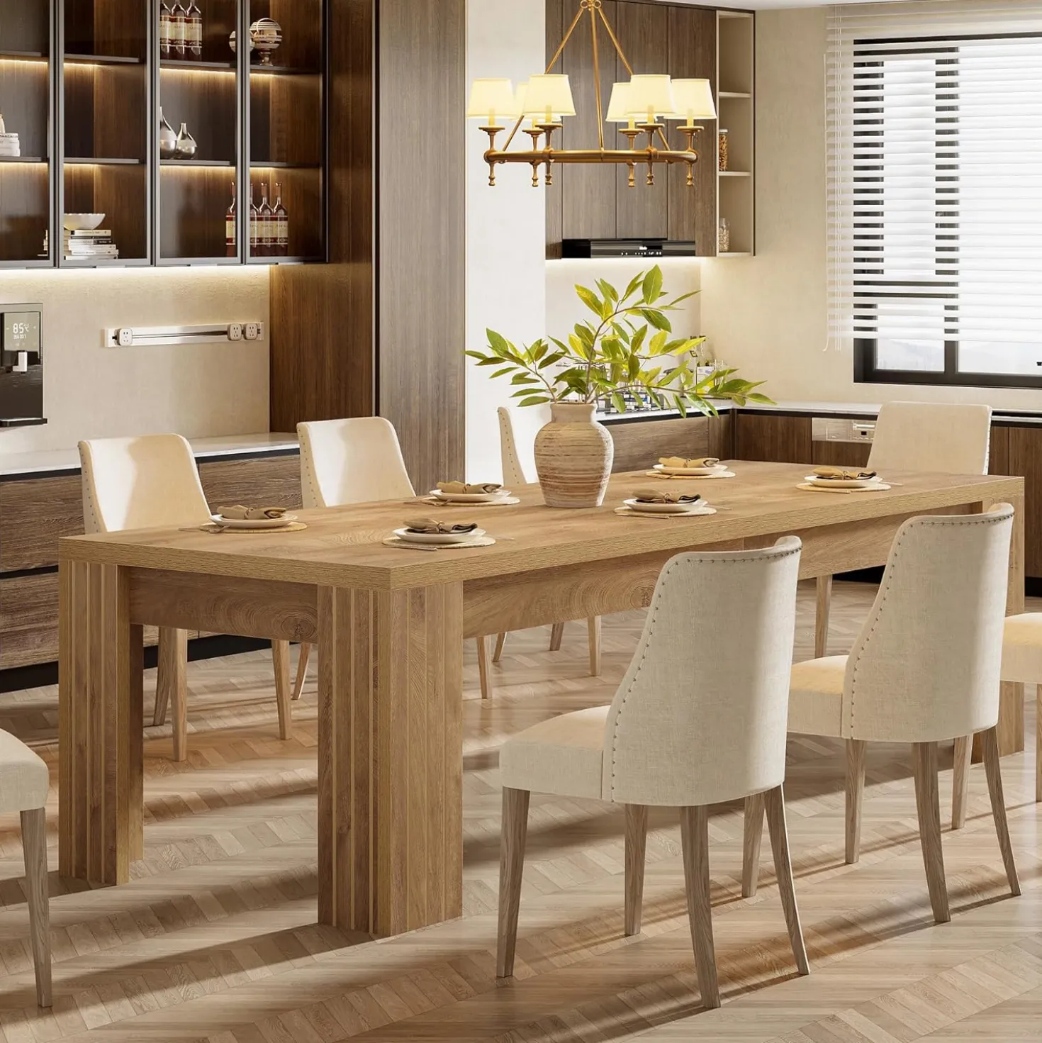 78.7" Dining Table, Rectangle Kitchen Dinner Table For 6