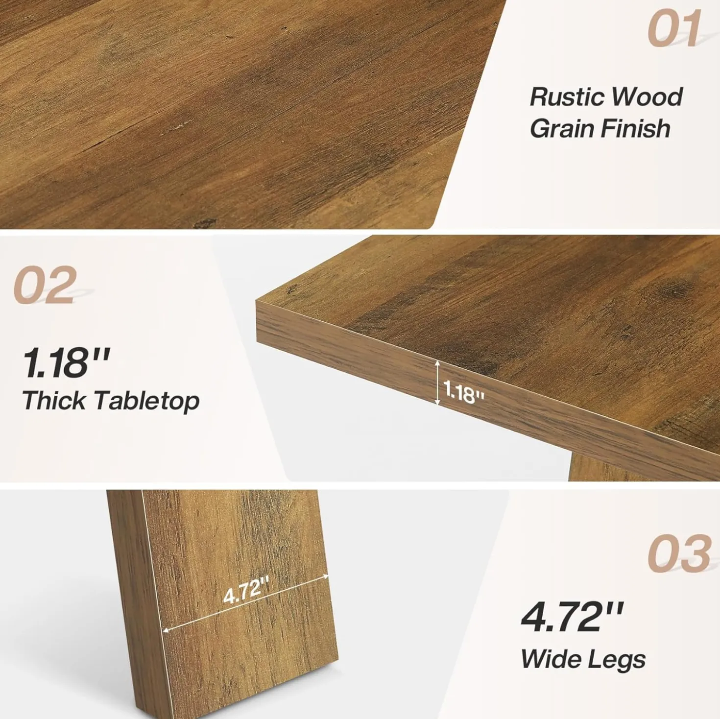 63" Dining Table, Rectangular Wooden Kitchen Table for 4-6