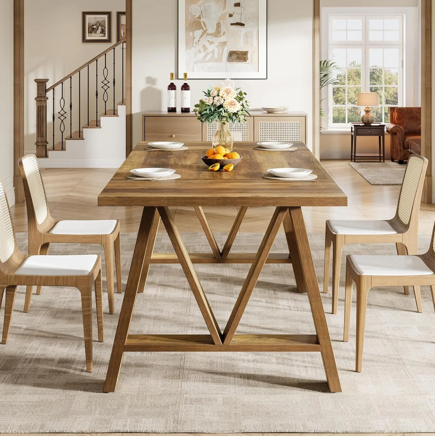 63" Dining Table, Rectangular Wooden Kitchen Table for 4-6