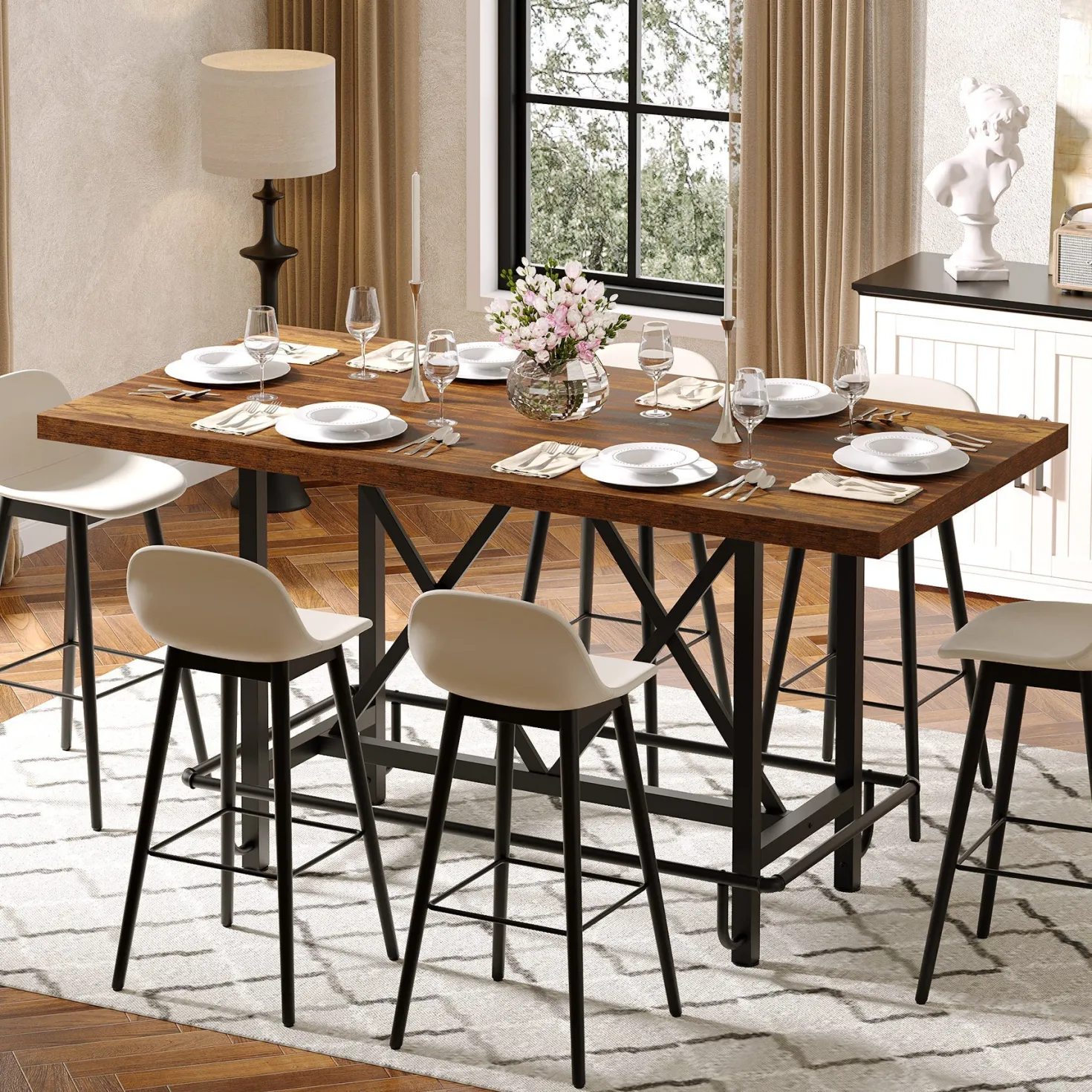 63" Dining Table, Rectangular Kitchen Table for 6 People