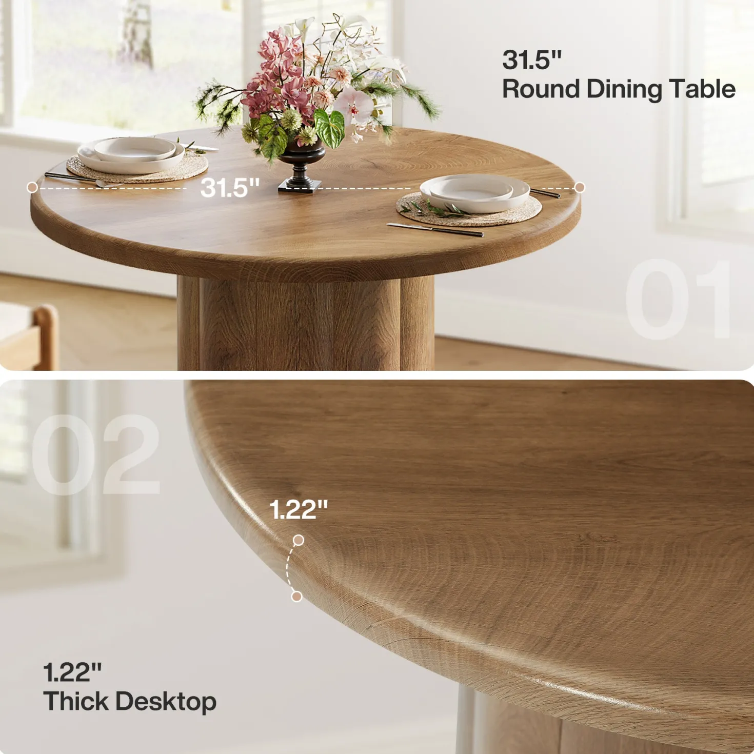 31.5" Dining Table, Small Round Kitchen Table with Sturdy Base for 2-4