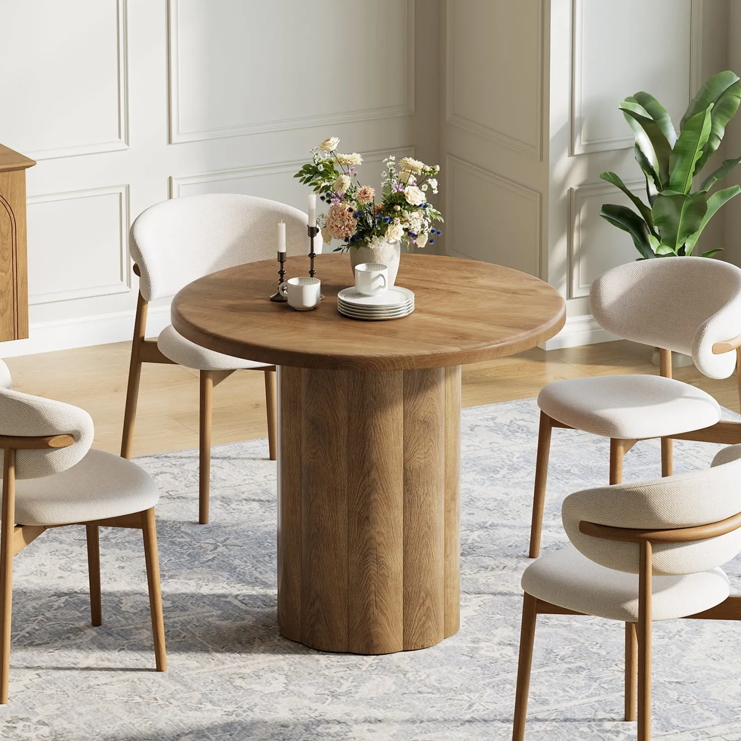 31.5" Dining Table, Small Round Kitchen Table with Sturdy Base for 2-4