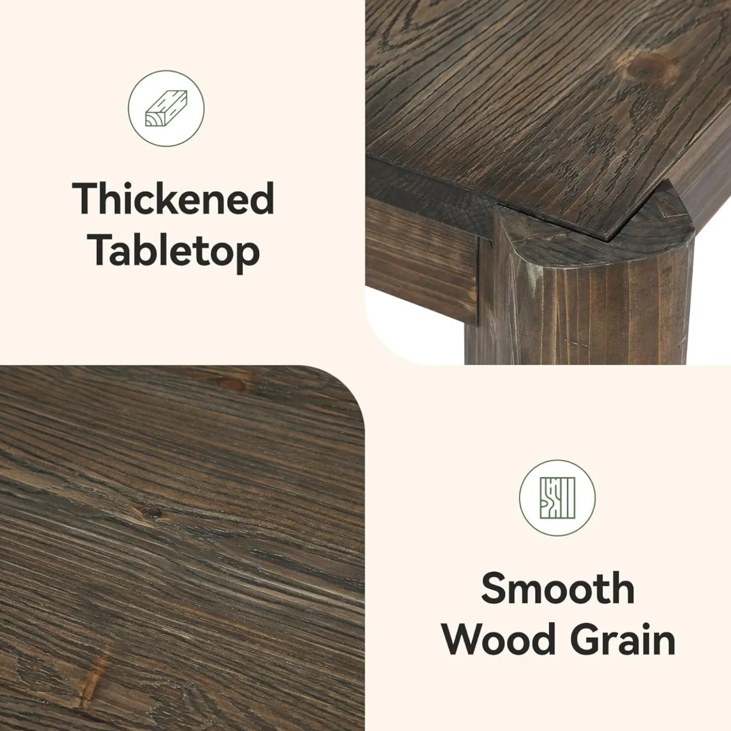63" Dining Table, Solid Wood Kitchen Table with Heavy Duty Legs for 6 People