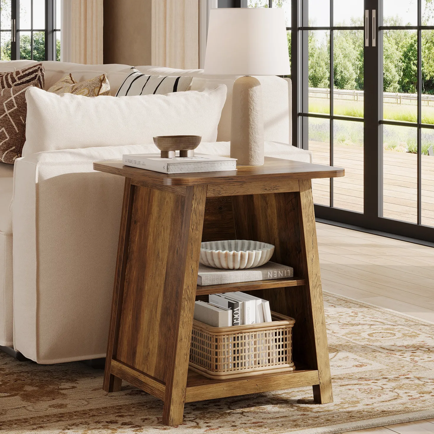 21.6" End Table, 3-Tier Sofa Side Table With Storage