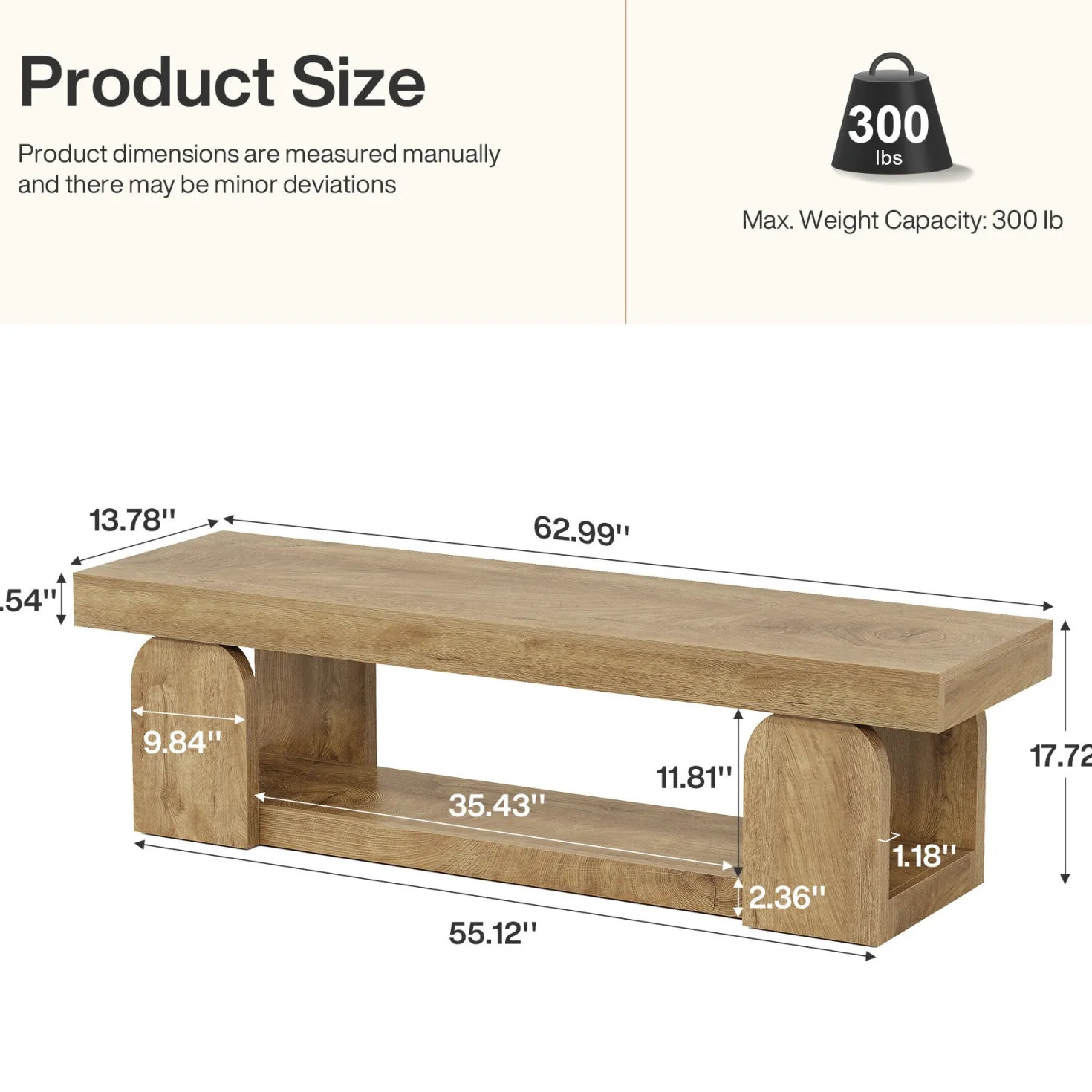 63" Entryway Bench, Farmhouse Shoe Bench with Storage Shelf for Bedroom, Hallway