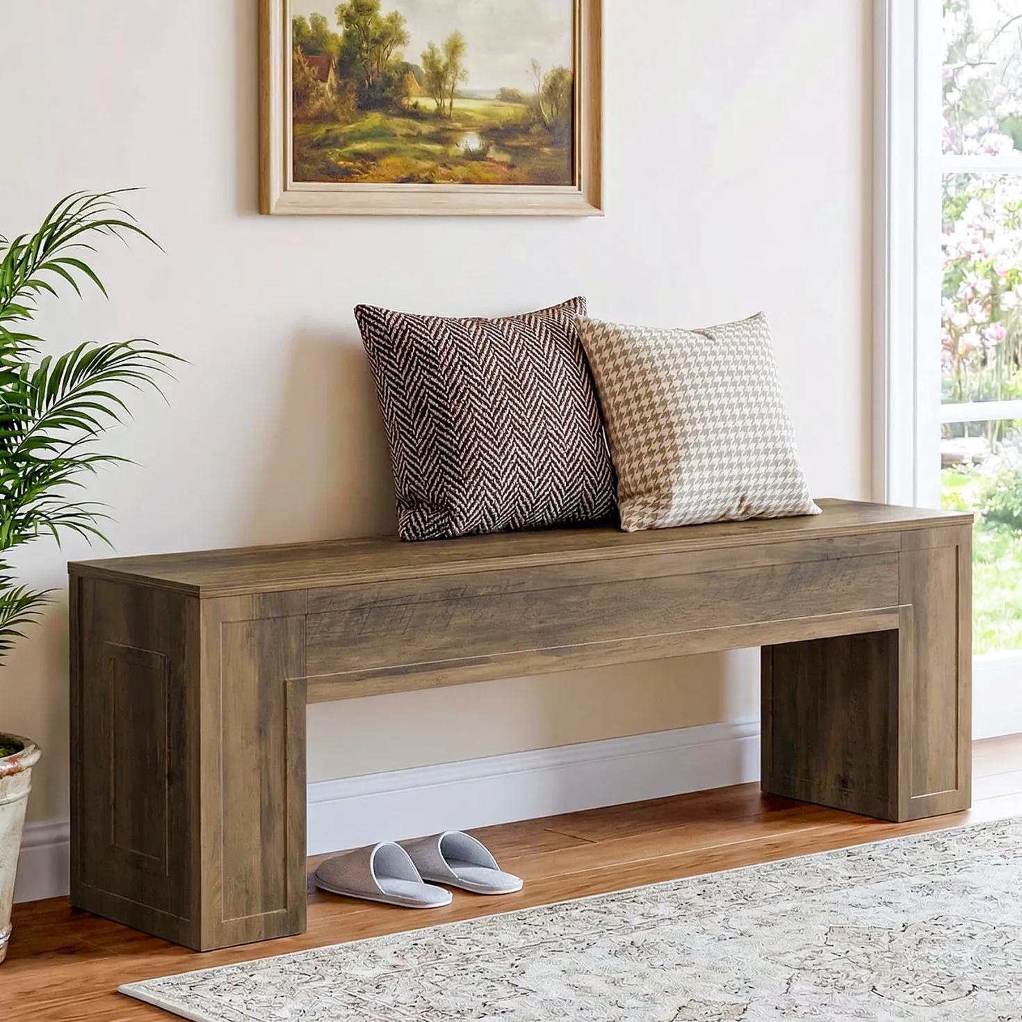 55" Entryway Bench, Indoor End of Bed Bench for Hallway