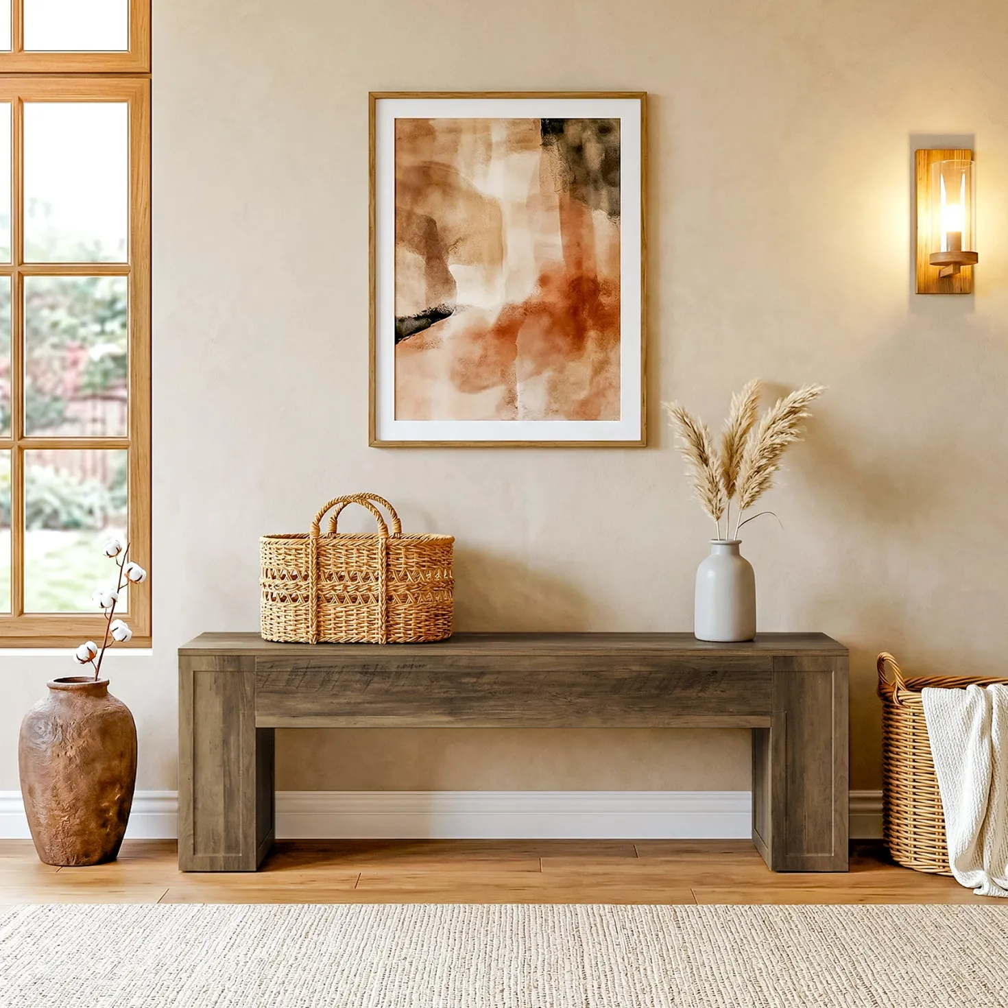 55" Entryway Bench, Indoor End of Bed Bench for Hallway