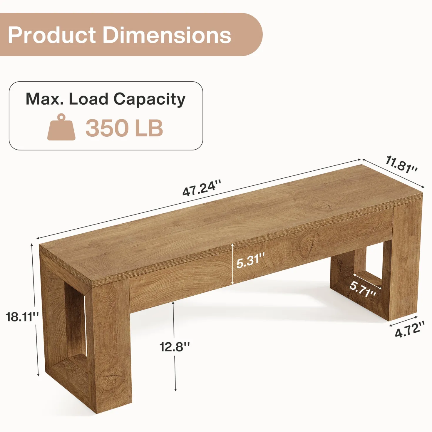 47" Entryway Bench, Sturdy Bench Seat End of Bed Bench