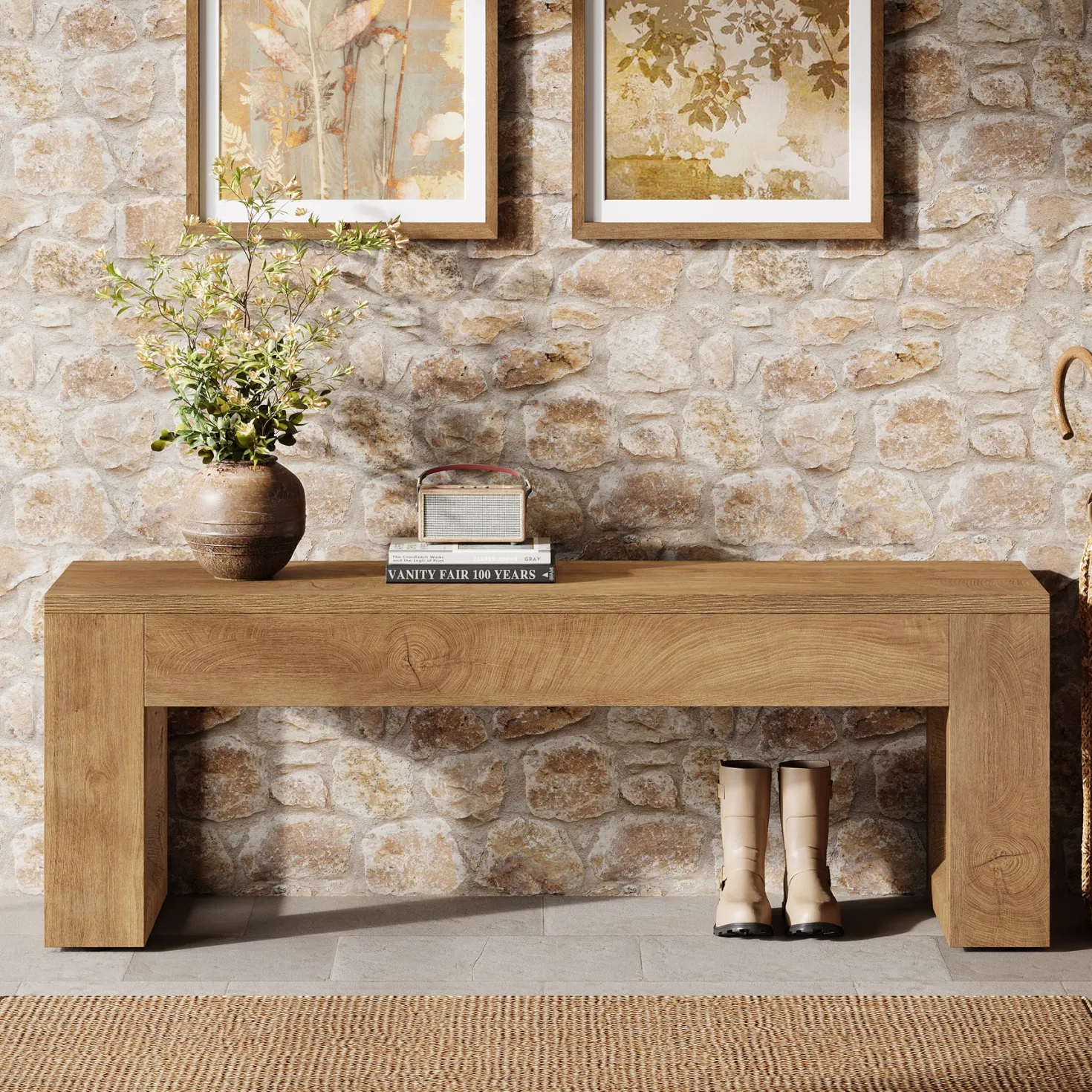 47" Entryway Bench, Sturdy Bench Seat End of Bed Bench