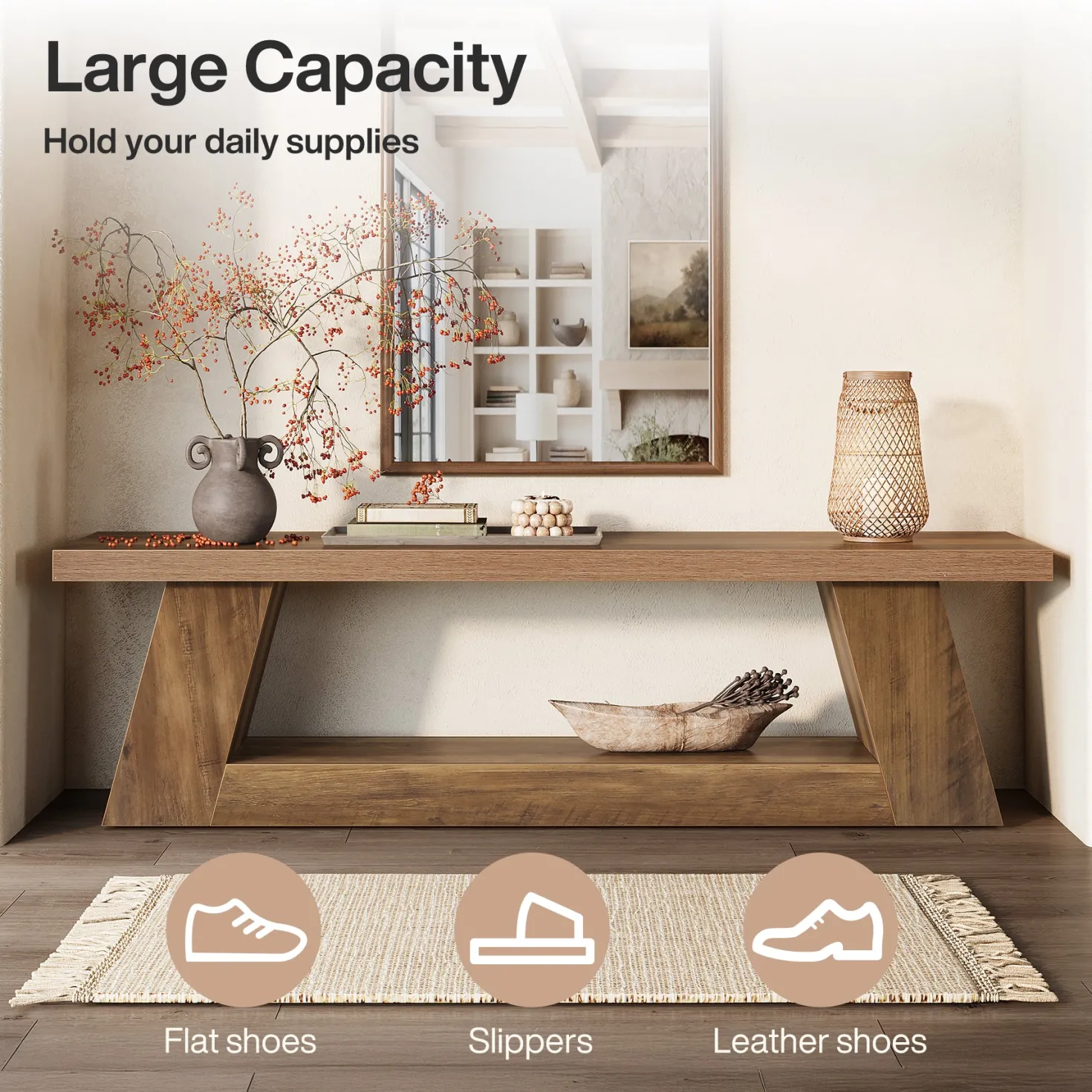 63" Entryway Bench with Storage Shelf, 2-Tier End of Bed Bench
