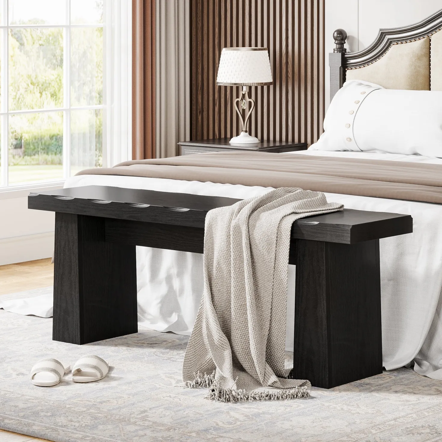 47" Entryway Bench, Wooden Dining Table Bench End of Bed Bench