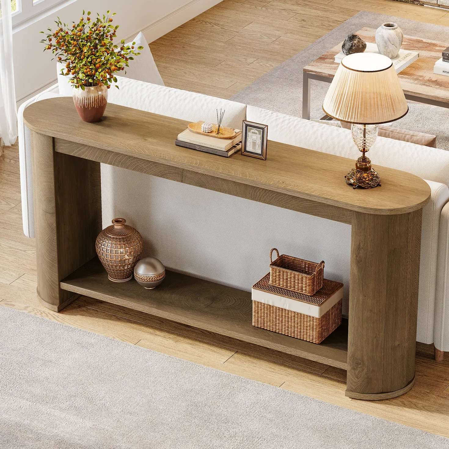 63" Entryway Console Table with Storage Shelf, Farmhouse Sofa Table for Living Room, Foyer, Hallway