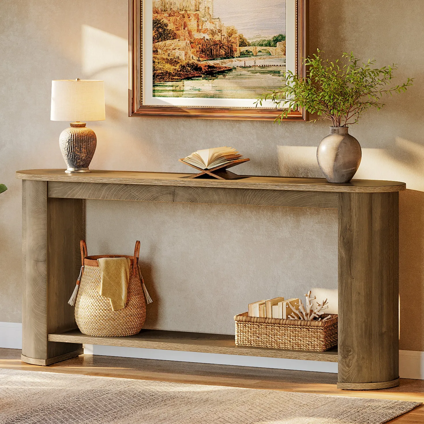 63" Entryway Console Table with Storage Shelf, Farmhouse Sofa Table for Living Room, Foyer, Hallway