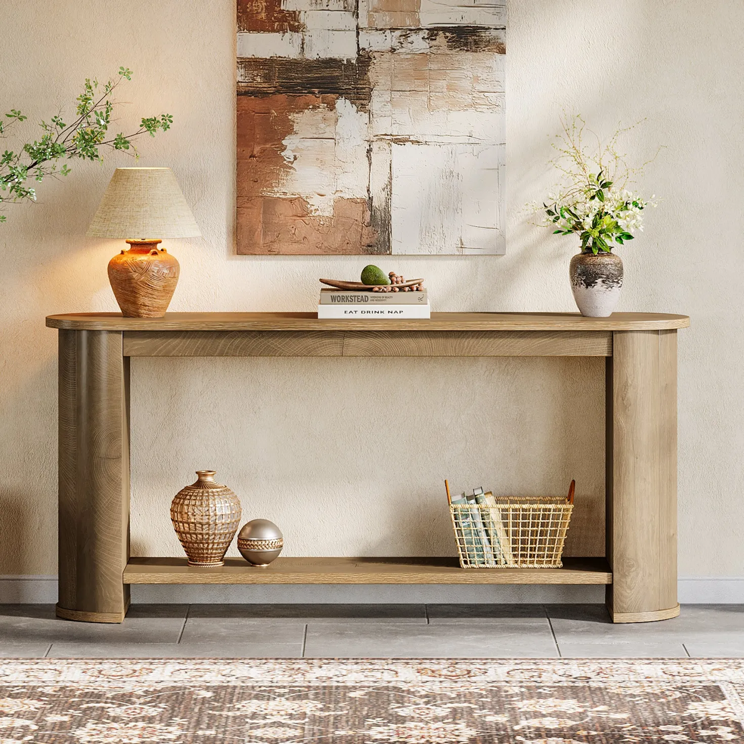 63" Entryway Console Table with Storage Shelf, Farmhouse Sofa Table for Living Room, Foyer, Hallway