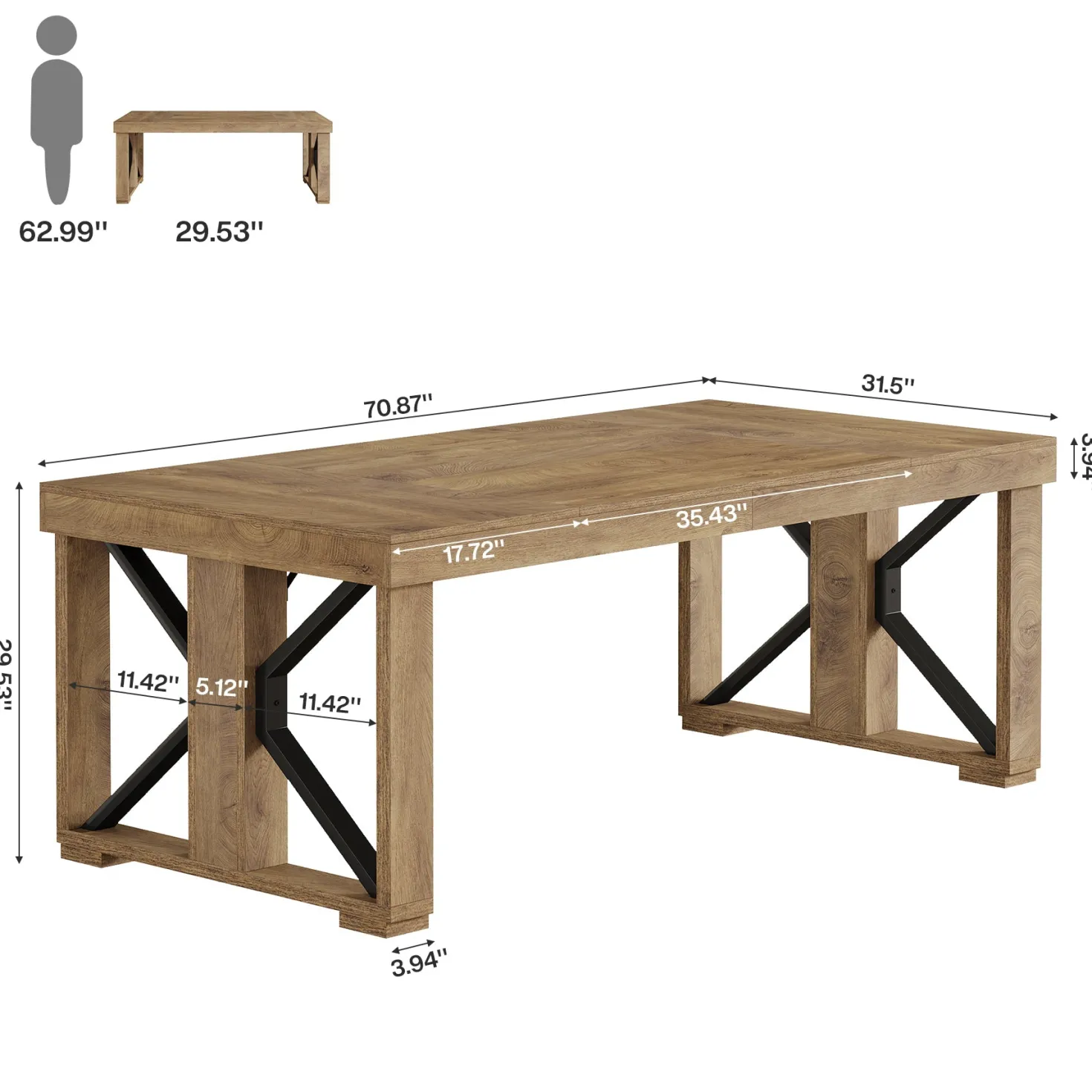 70.8" Executive Computer Desk, Home Office Desk with Strong Double Pedestal