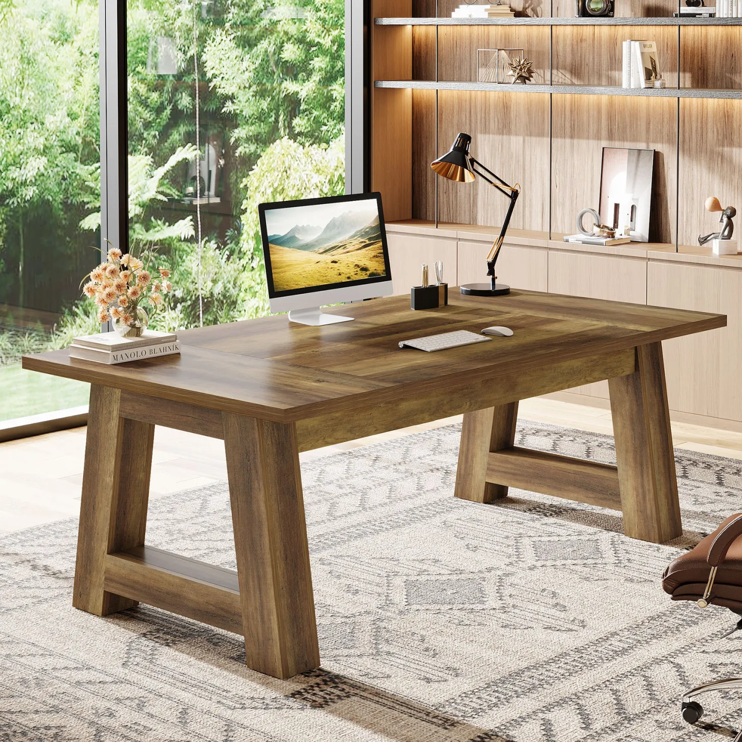 62.6" Executive Desk, Large Office Computer Desk with Thickened Frame
