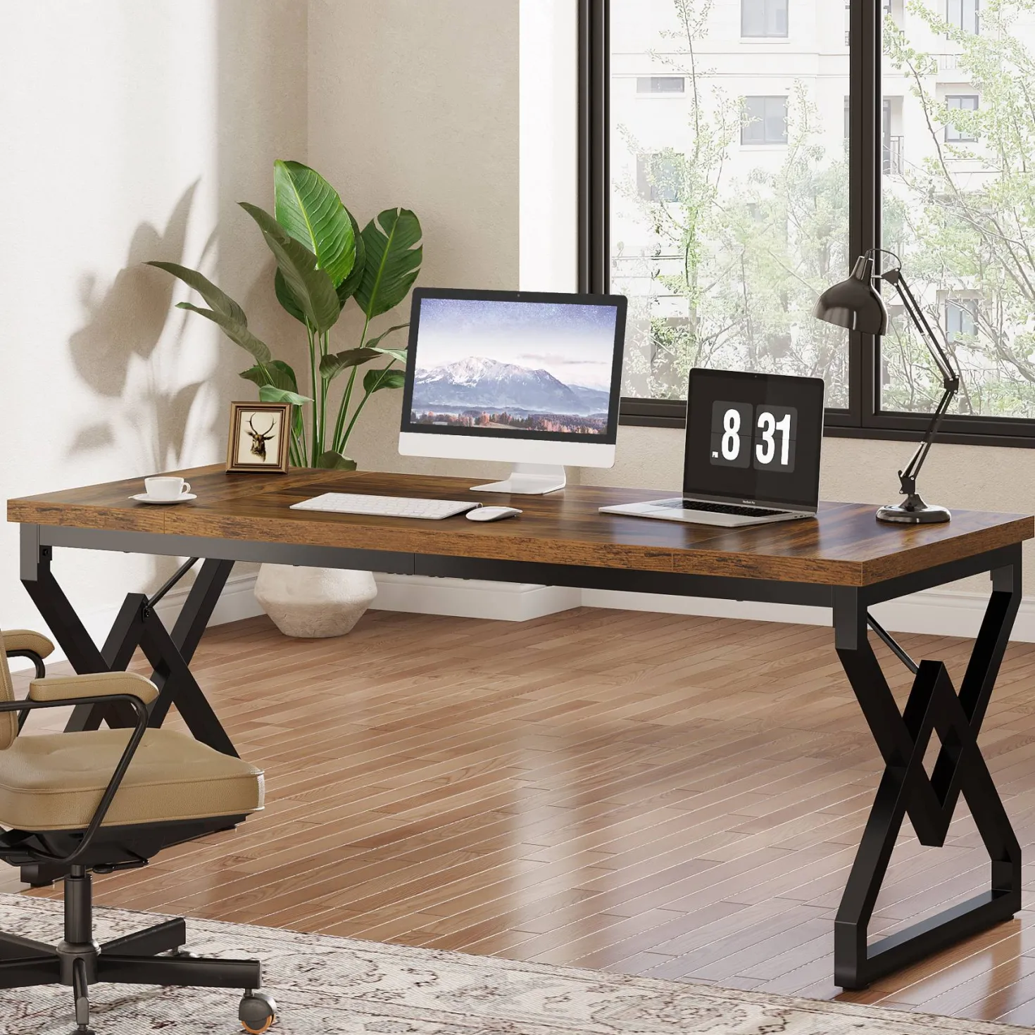 63" Executive Desk, Large Computer Desk for Home Office