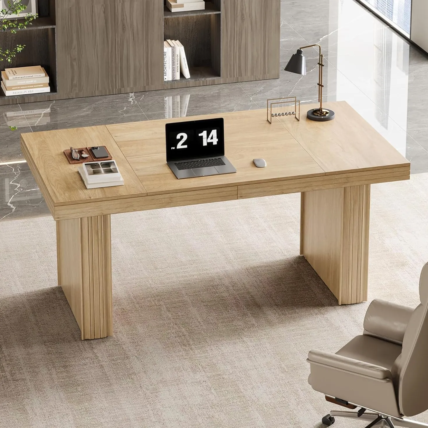 63" Executive Desk, Large Computer Desk with Heavy-Duty Legs