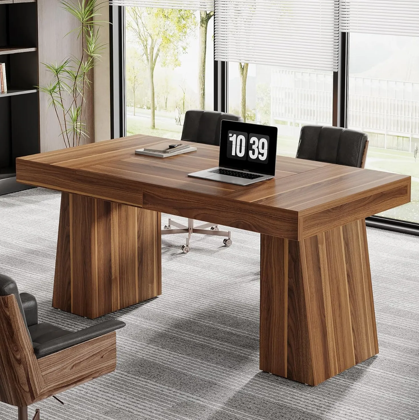 55" Executive Desk, Mid-Century Modern Home Office Computer Desk Workstation