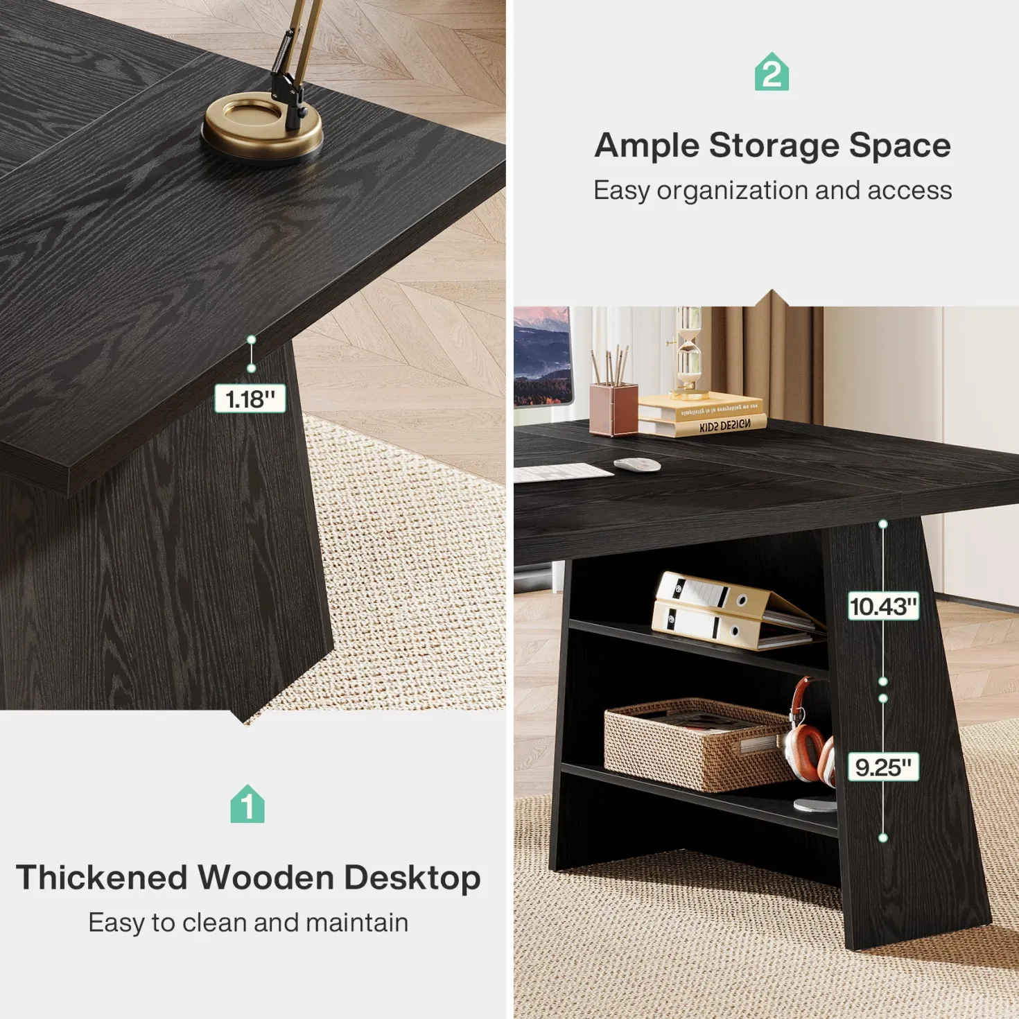 63" Executive Desk, Modern Computer Desk with Storage Shelves
