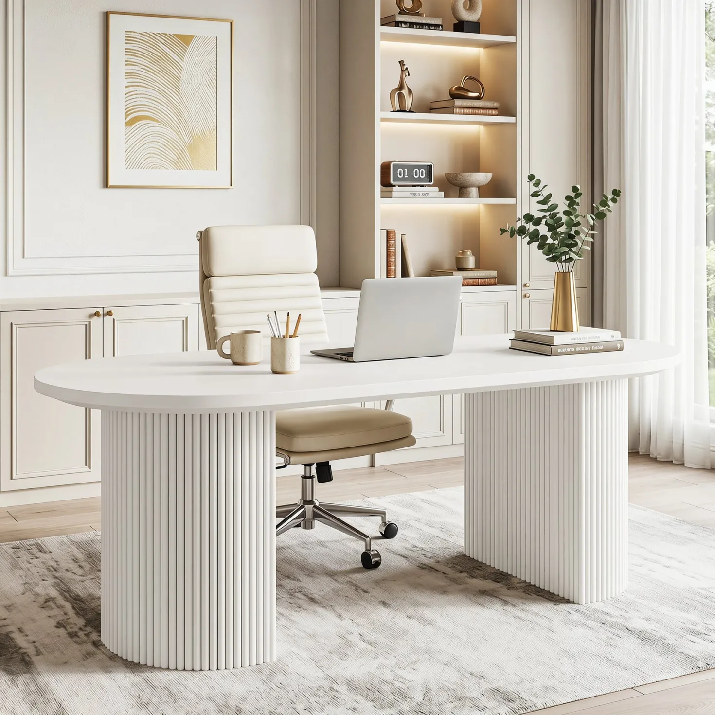63" Executive Desk, Modern Computer Desk with Sturdy Base for Home Office