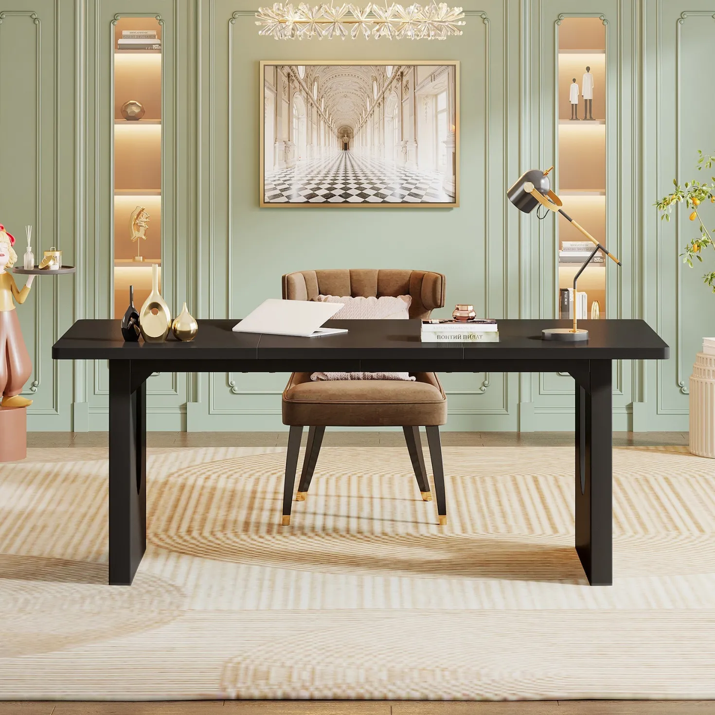 71" Executive Desk, Modern Executive Office Table with Wood Double Pedestal Base