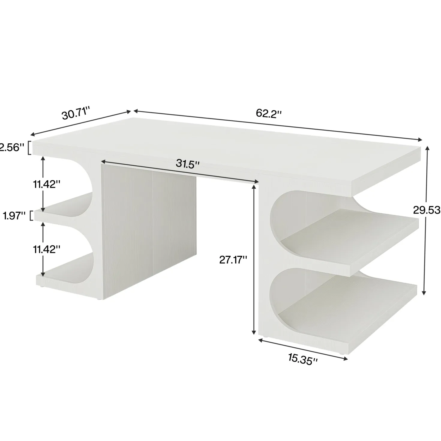 62" Executive Desk, Modern Office Computer Desk with Storage Shelves