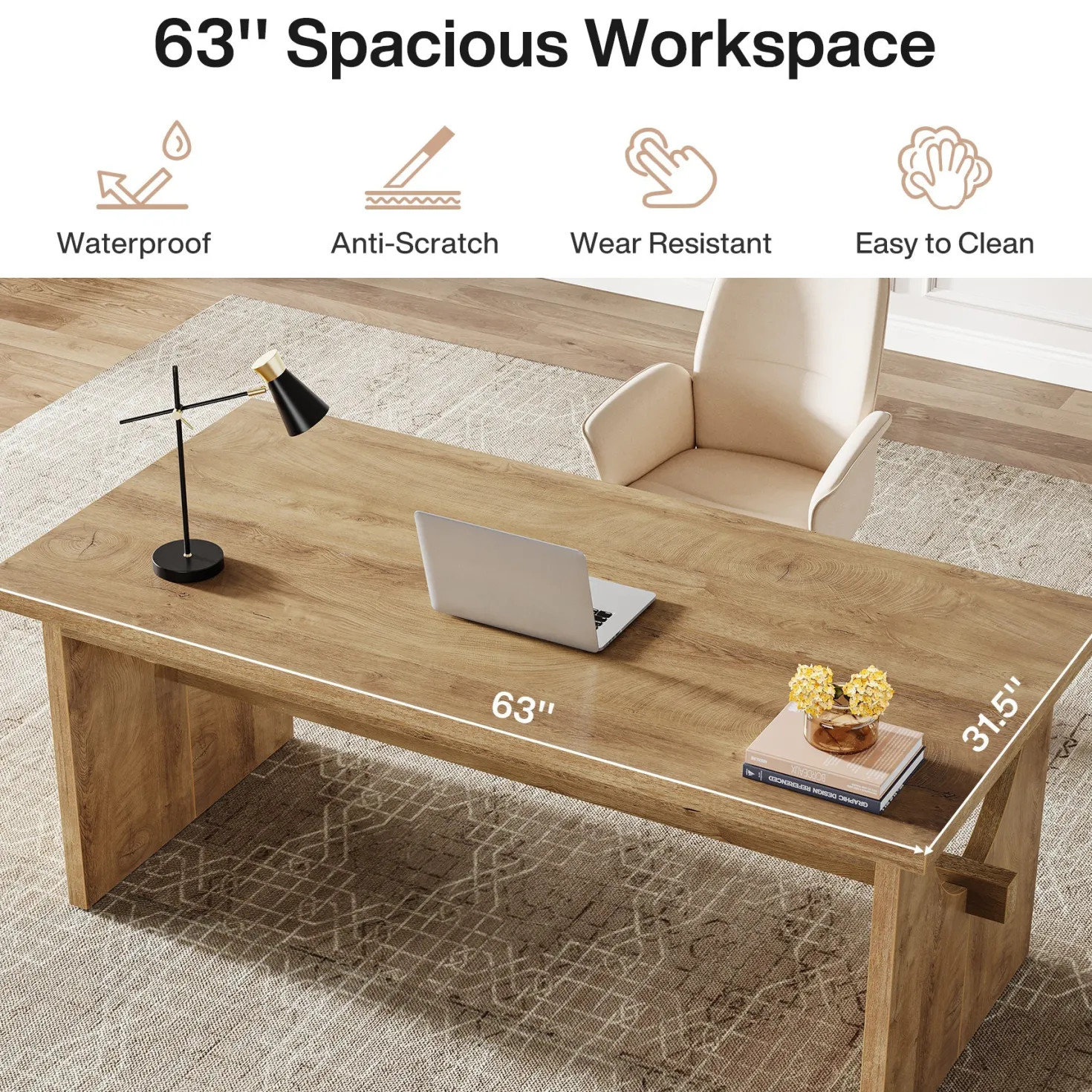 63" Executive Desk, Office Computer Desk Conference Table with Sturdy Legs