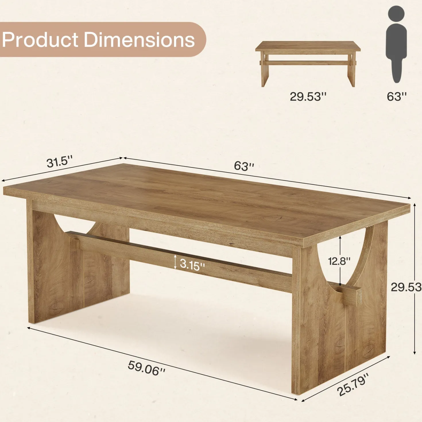 63" Executive Desk, Office Computer Desk Conference Table with Sturdy Legs