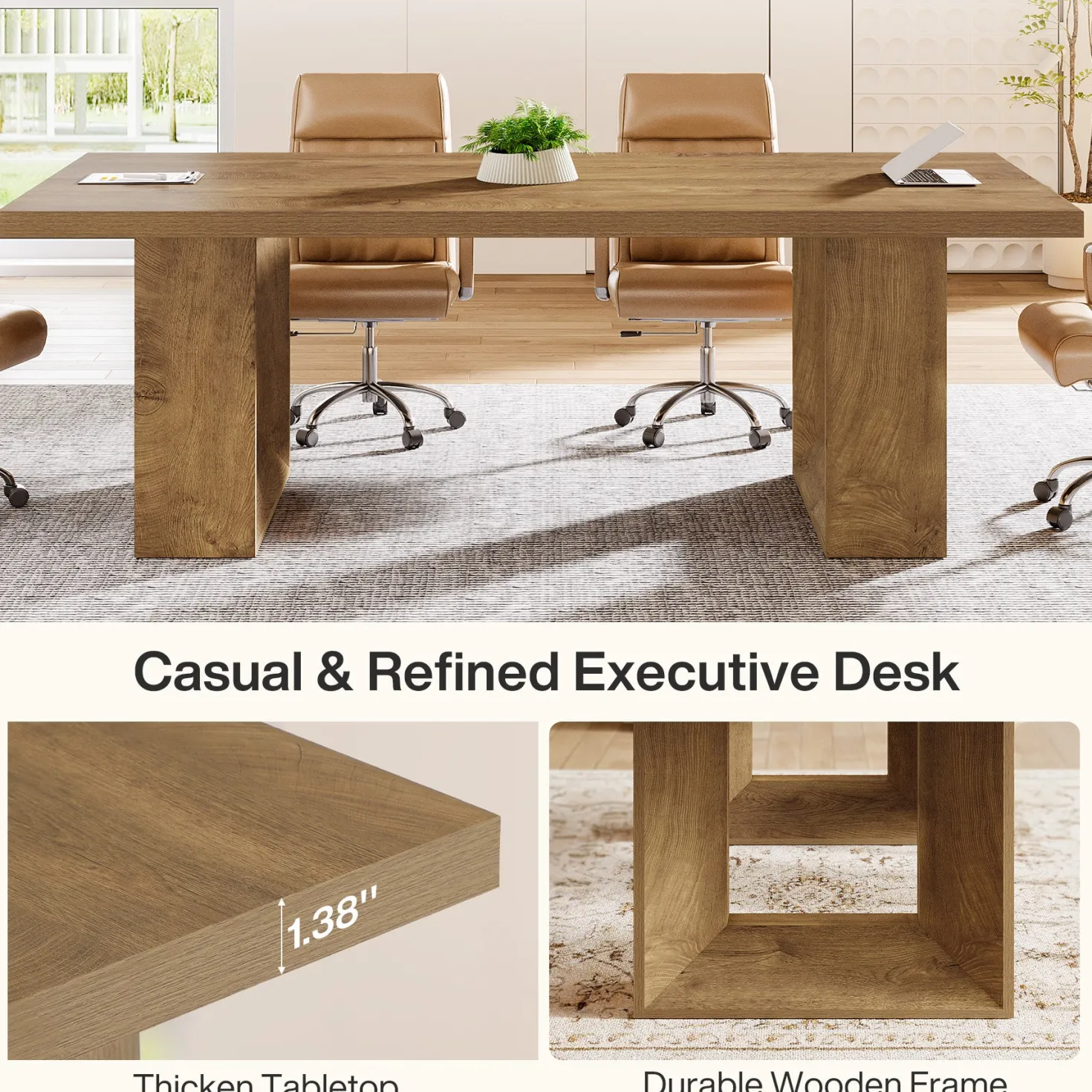 62.99" Executive Desk, Rectangular Computer Desk Conference Table for 6-8