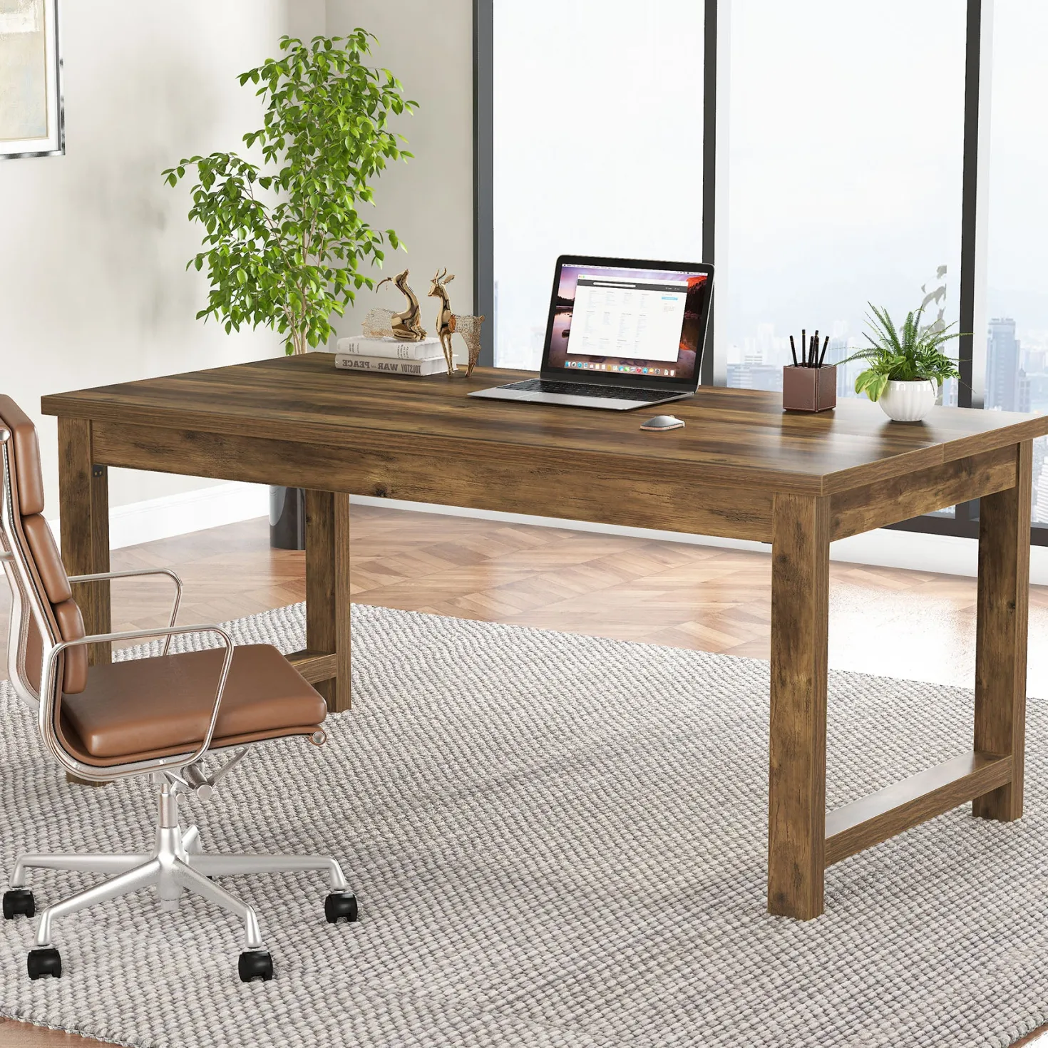 63" Executive Desk, Sturdy Home Office Computer Desk Writing Table