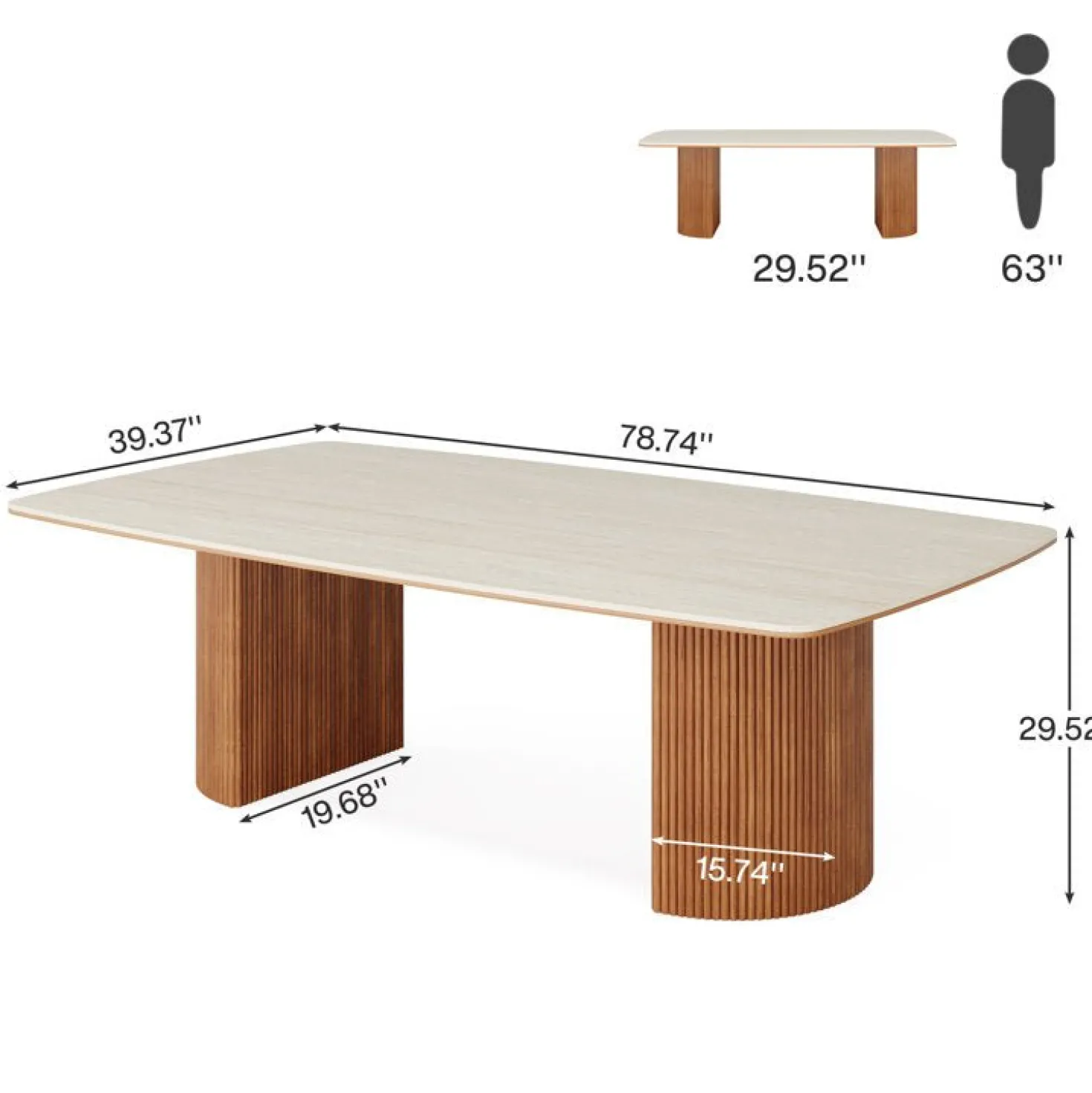 78.7" Executive Desk, Travertine Slab Computer Desk With Semi-Circular Base