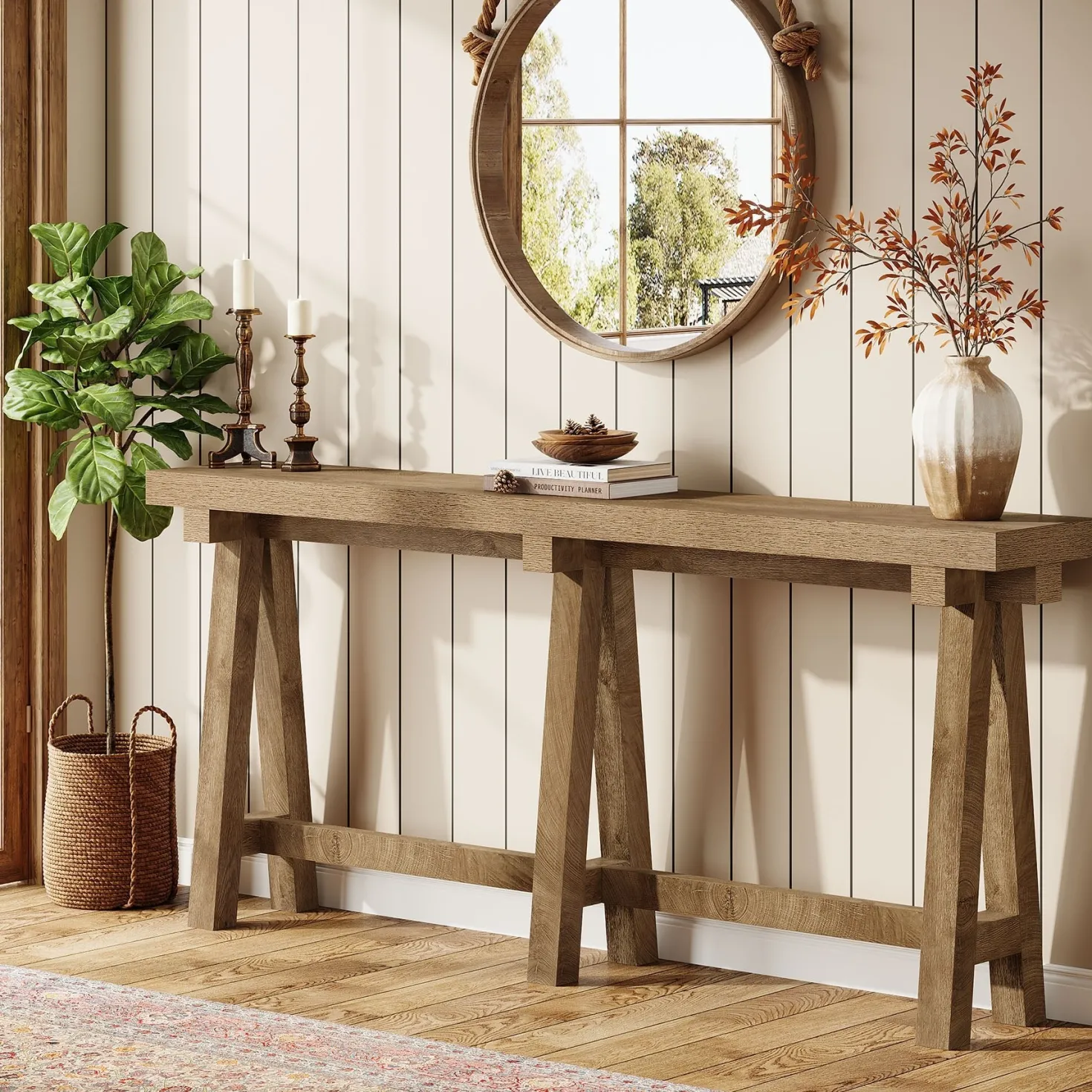 70.9" Farmhouse Console Table, Extra-Long Sofa Table with Open Storage for Entryway, Hallway & Behind Couch