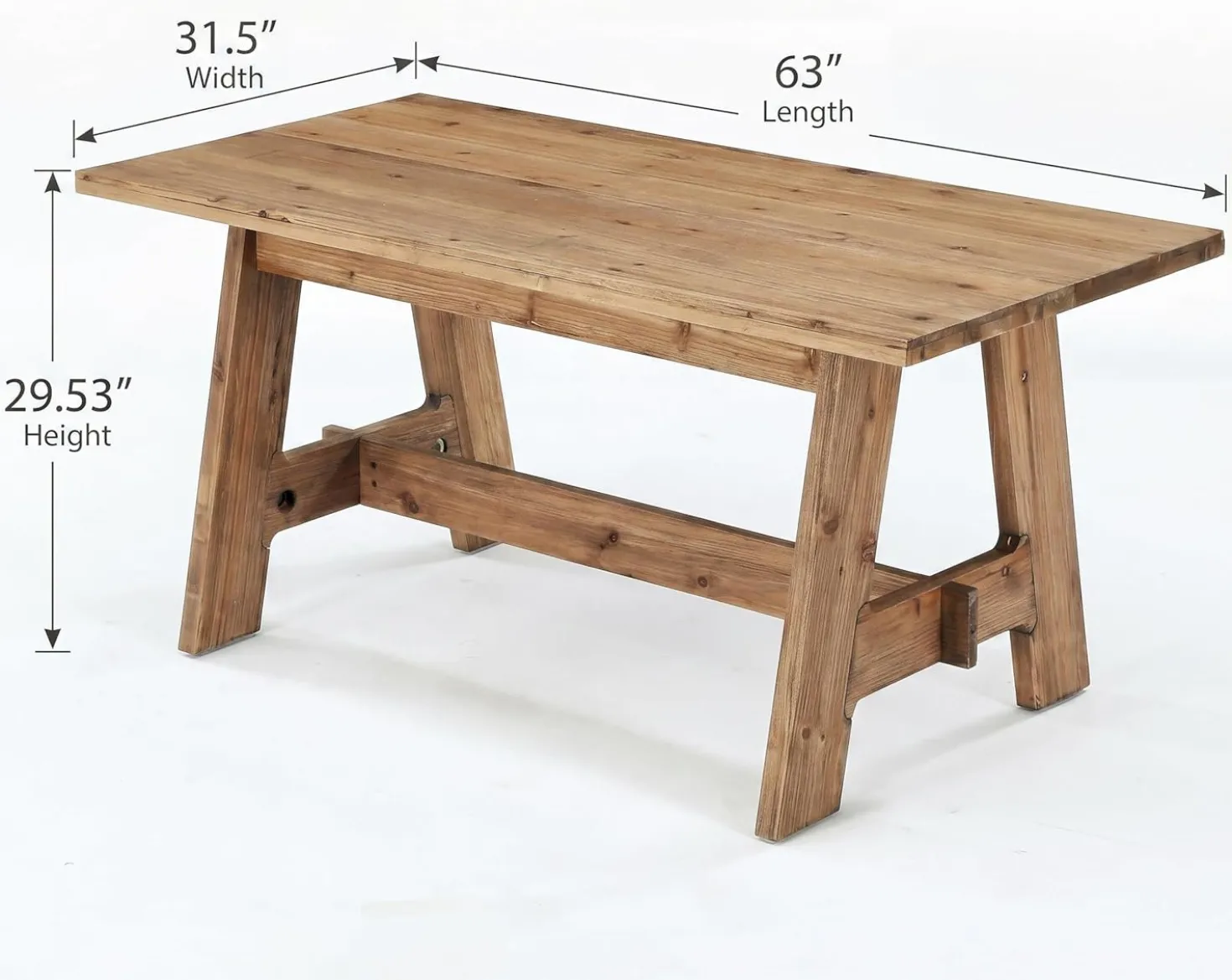 63" Farmhouse Dining Table , Natural Wood Rectangle Kitchen Table with Sturdy Trestle Base for 4-6