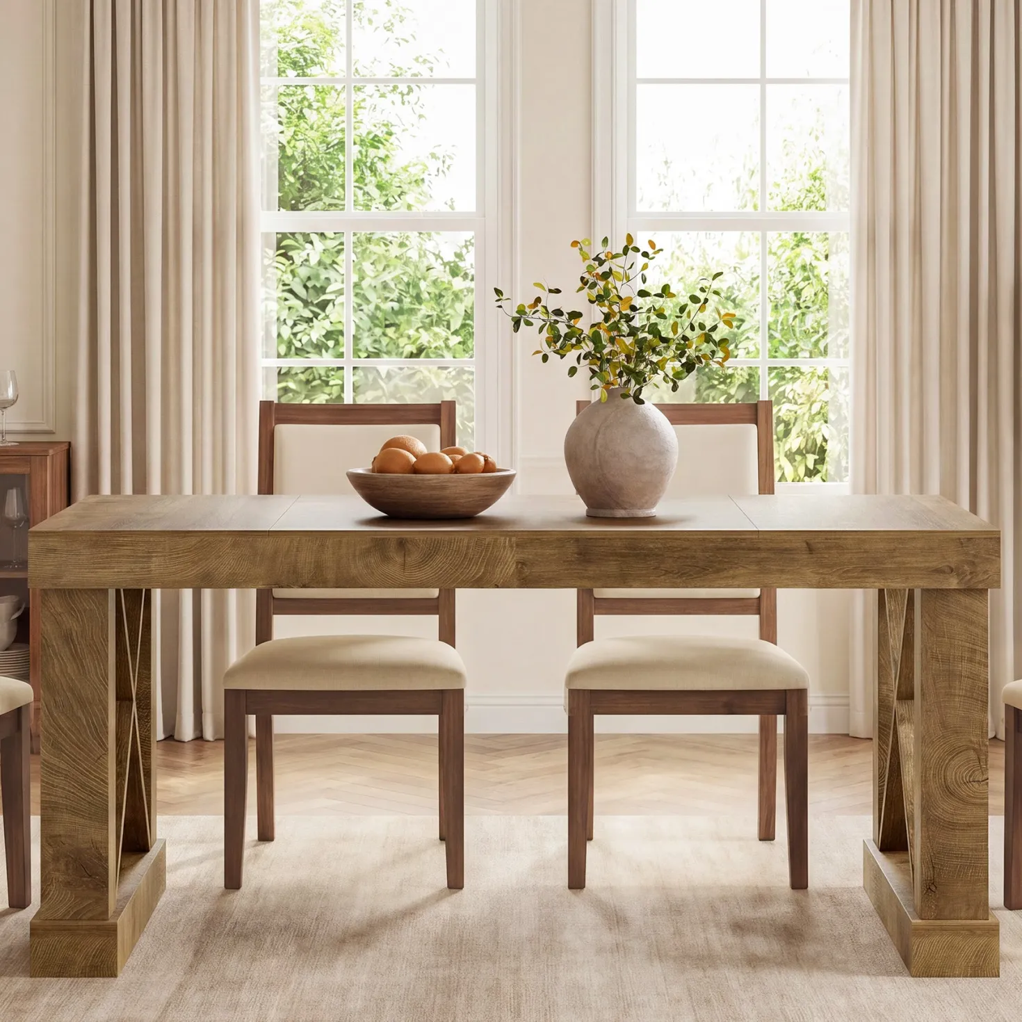 63" Farmhouse Dining Table for 4-6 People, Rectangular Wood Kitchen Table with Heavy-Duty X Legs