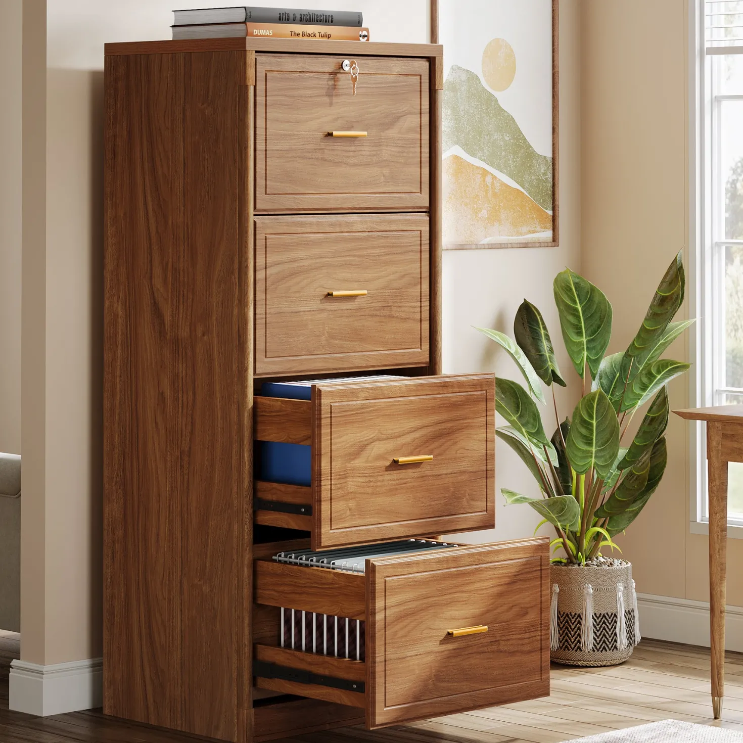 51" File Cabinet, Vertical Filing Cabinet with 4 Storage Drawers
