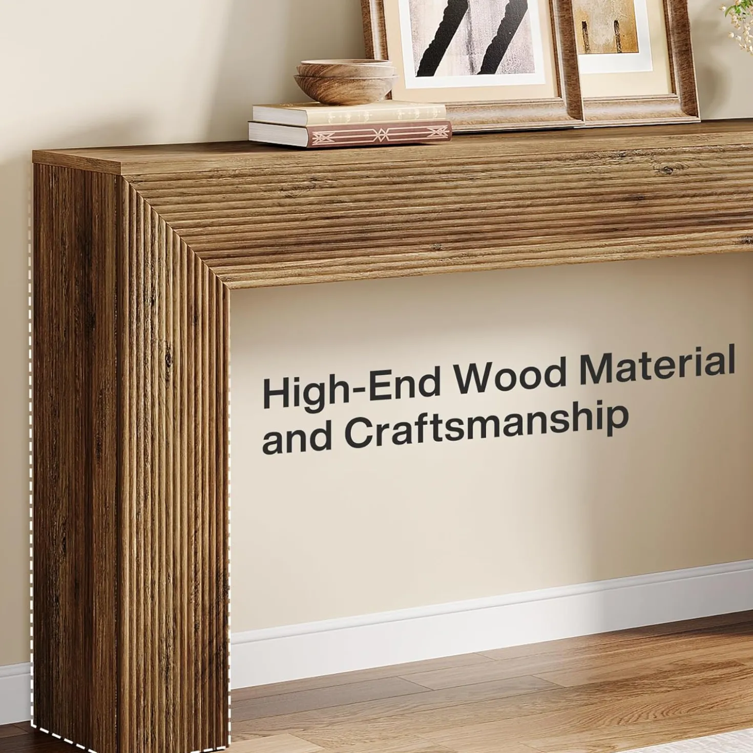 63" Fluted Console Table, Rustic Entryway Table Sofa Table Behind Couch