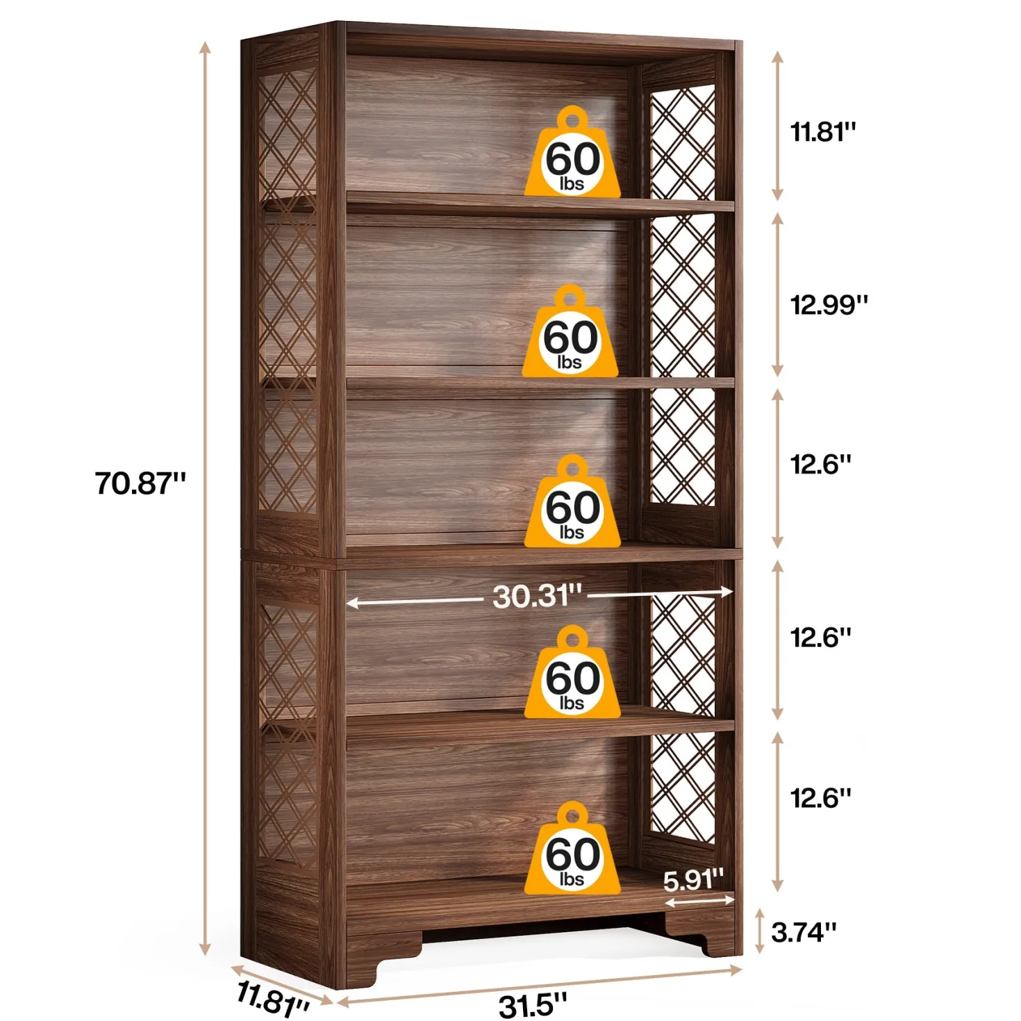 70.8" Freestanding Bookshelf, 6-Tier Bookcase Display Rack Storage Shelves