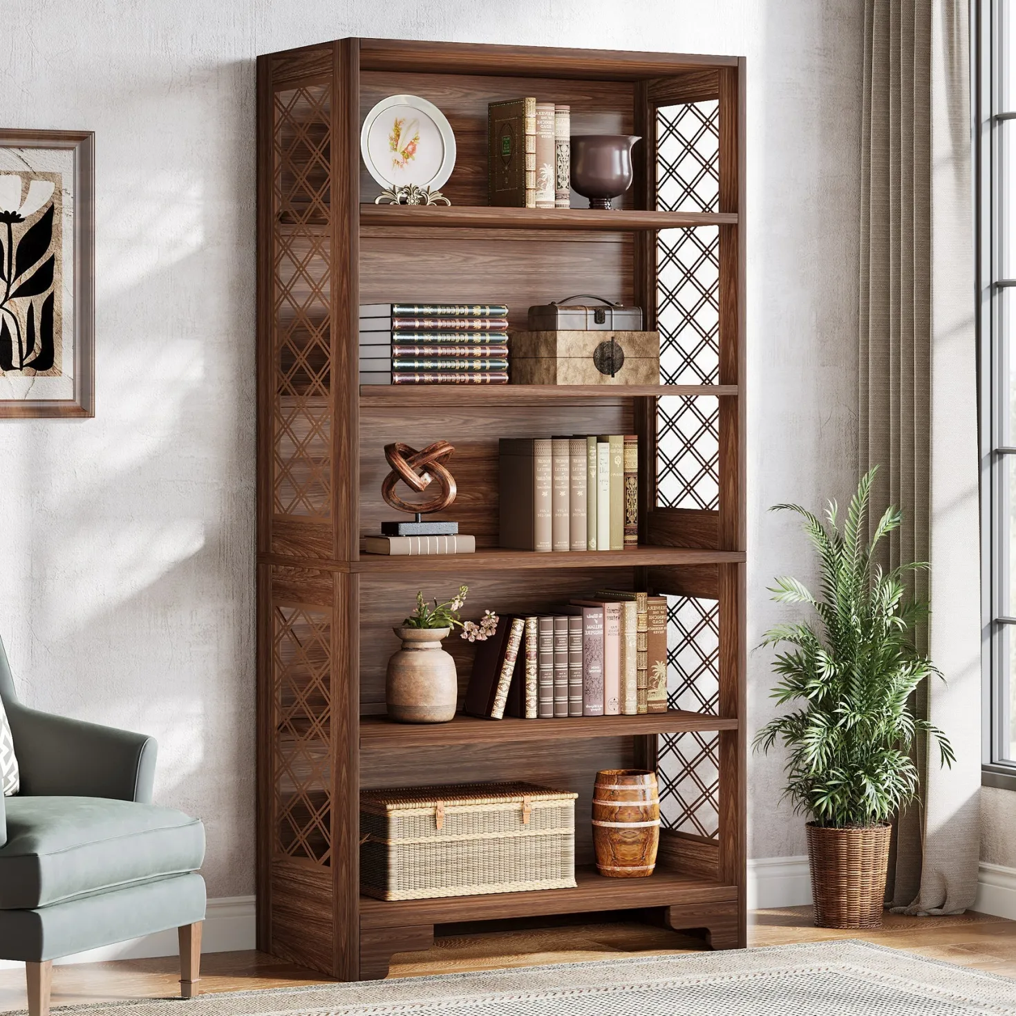 70.8" Freestanding Bookshelf, 6-Tier Bookcase Display Rack Storage Shelves