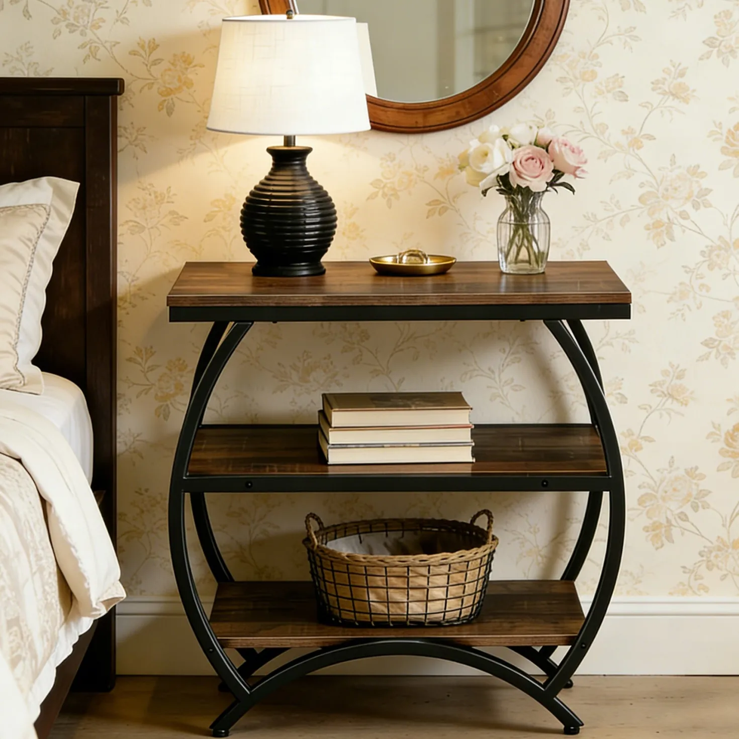 23 Inch Narrow End Table with Storage, 3 Tier Side Table for Living Room Bedroom Small Spaces