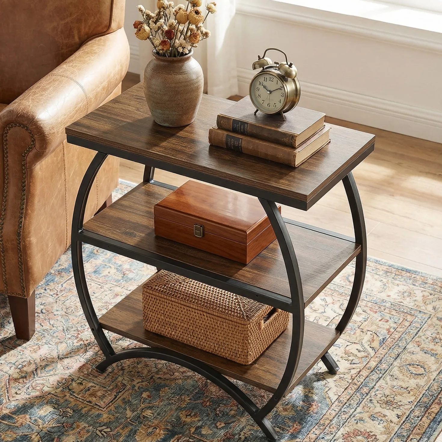 23 Inch Narrow End Table with Storage, 3 Tier Side Table for Living Room Bedroom Small Spaces