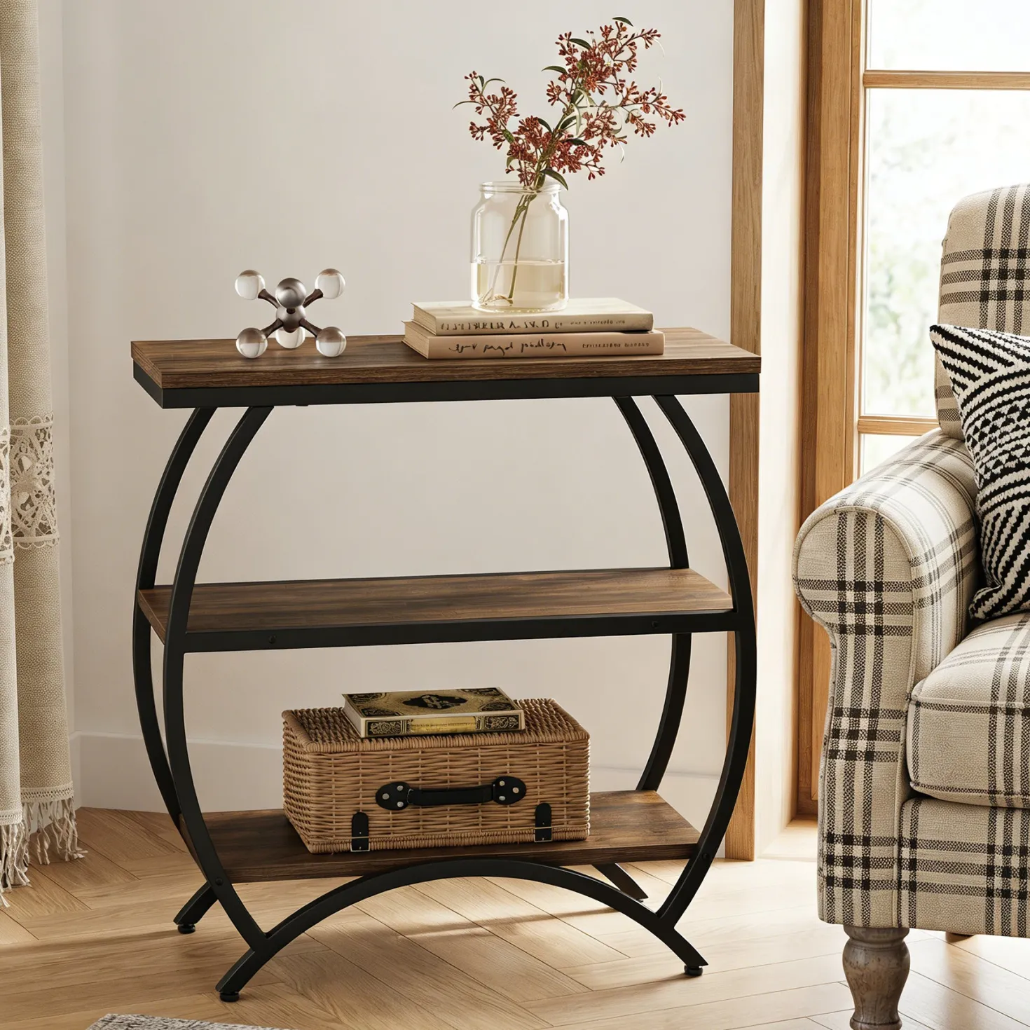 23 Inch Narrow End Table with Storage, 3 Tier Side Table for Living Room Bedroom Small Spaces
