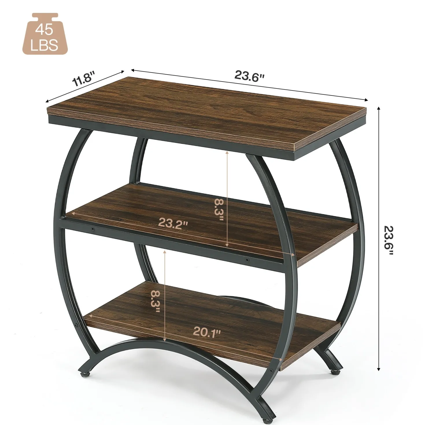 23 Inch Narrow End Table with Storage, 3 Tier Side Table for Living Room Bedroom Small Spaces