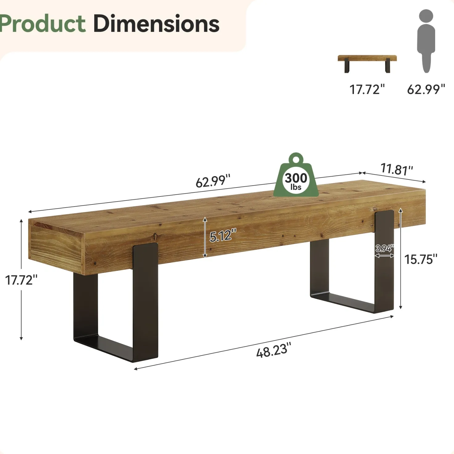 63" Industrial Entryway Bench, Farmhouse Wood Shoe Bench End of Bed Stool with Metal Legs