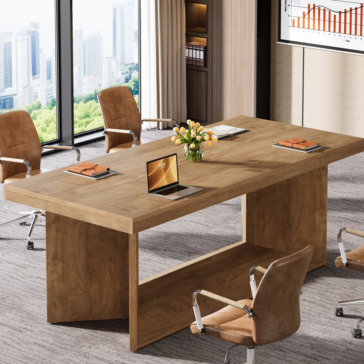 63" Large Executive Desk, Farmhouse Office Computer Desk with Heavy Duty Pedestal