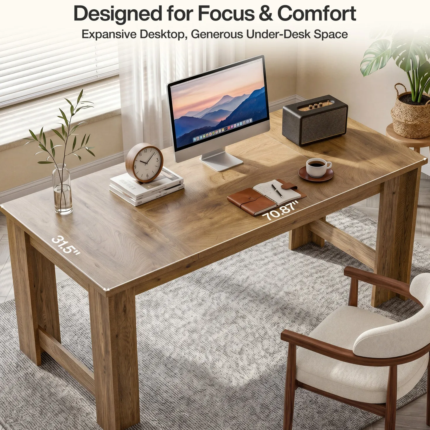70.8" Long Executive Desk, Rectangular Office Computer Desk with Sturdy Panel Legs