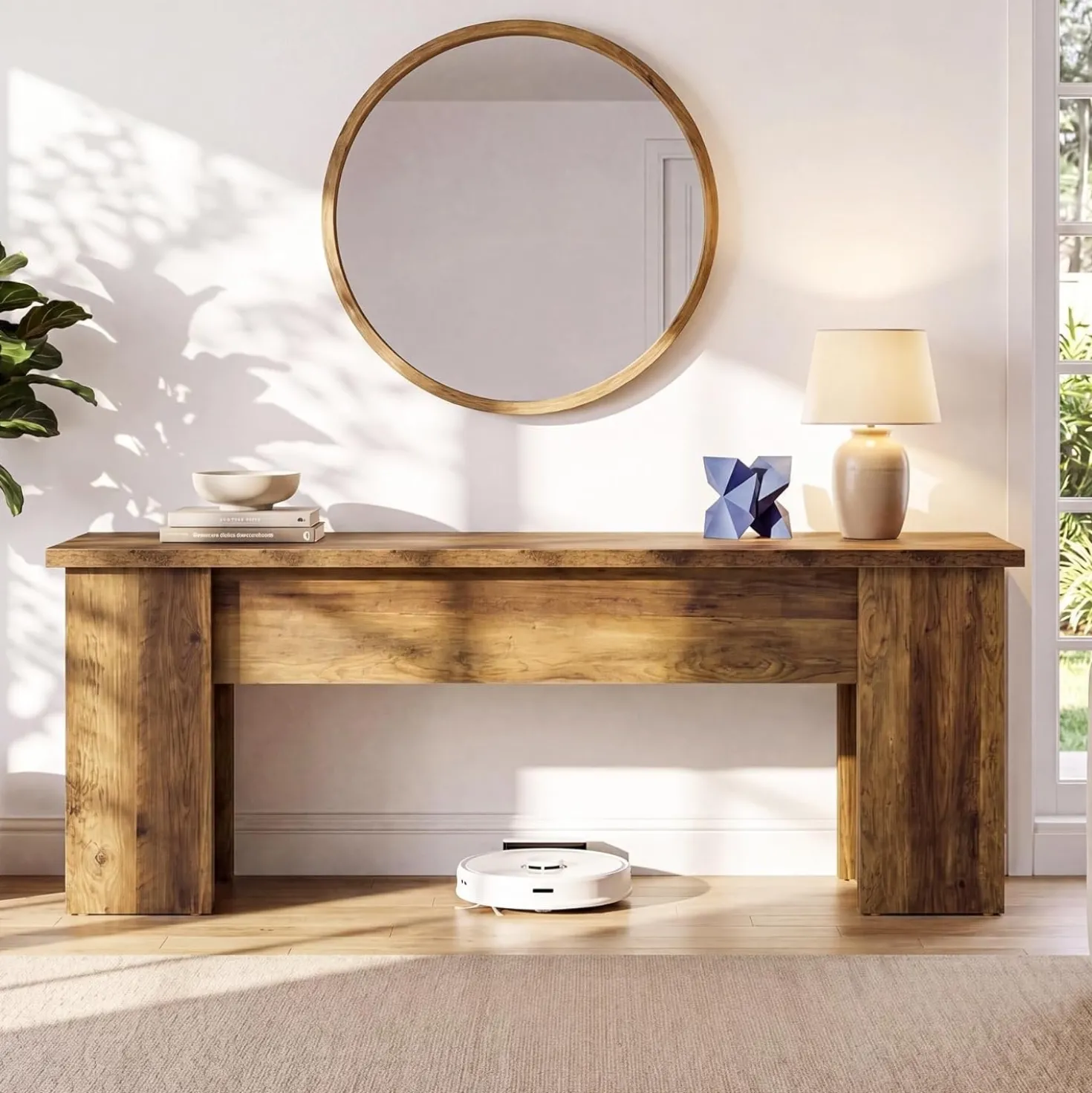 63" Low Console Table, Farmhouse Wooden Entryway Table Sofa Table for Living Room