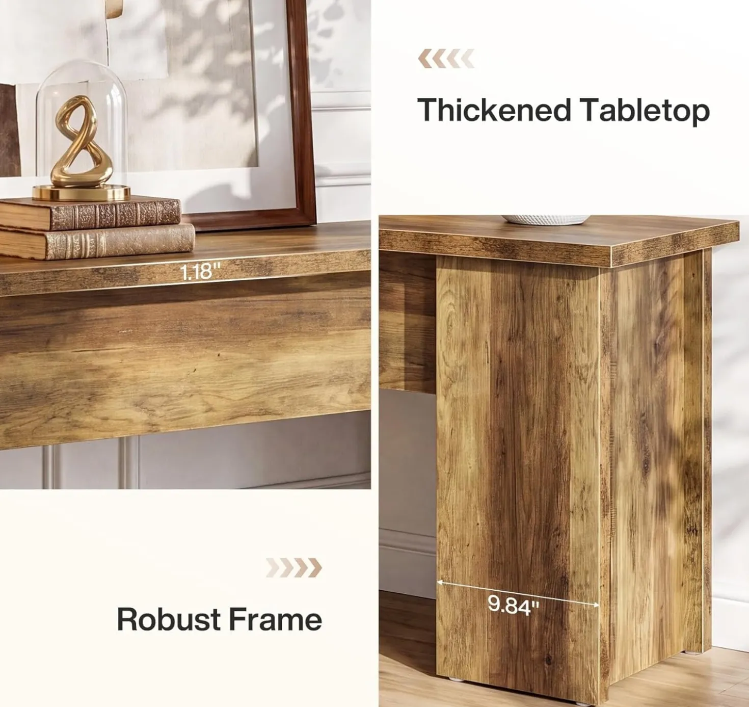 63" Low Console Table, Farmhouse Wooden Entryway Table Sofa Table for Living Room